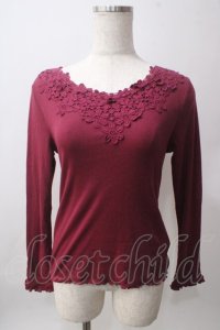 axes femme / 花モチーフテレコトップス M ワイン Y-25-06-12-036-AX-TO-SZ-ZI