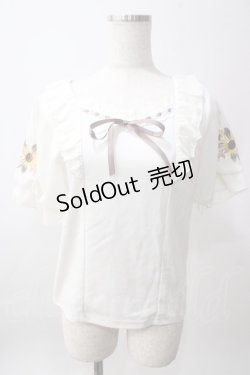 画像1: axes femme POETIQUE / ヒマワリ刺繍フリルカットプルオーバー M 白 Y-25-06-12-038-AX-TO-SZ-ZY