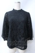 axes femme / チュール袖レーストップス  黒 Y-25-06-18-044-AX-TO-SZ-ZY