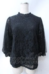 axes femme / チュール袖レーストップス  黒 Y-25-06-18-044-AX-TO-SZ-ZY