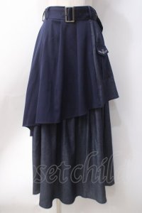 axes femme / アシメティアードロングスカート  紺 Y-25-06-18-099-AX-SK-SZ-ZI