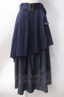 画像1: axes femme / アシメティアードロングスカート  紺 Y-25-06-18-099-AX-SK-SZ-ZY