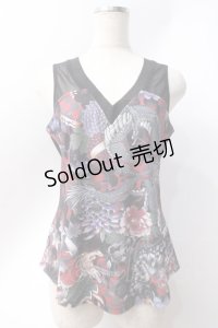 Qutie Frash / 和柄Vネックタンク　   Y-25-06-20-045-QU-TO-AS-ZY