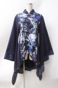 Qutie Frash / チャイナ着物袖チュニック  黒×青 Y-25-06-20-051-QU-TO-AS-ZY