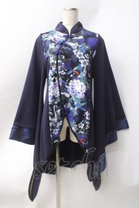 Qutie Frash / チャイナ着物袖チュニック  黒×青 Y-25-06-20-051-QU-TO-AS-ZY