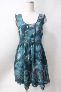 axes femme / 天体柄Wボタン使いワンピース  グリーン Y-25-06-20-073-AX-OP-SZ-ZT071
