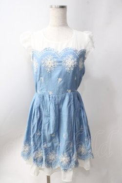 画像1: axes femme / 刺繍入りワンピース  サックス Y-25-06-20-085-AX-OP-SZ-ZY