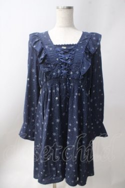 画像1: axes femme POETIQUE / 雪の結晶ワンピース  紺 Y-25-06-20-093-AX-OP-SZ-ZY