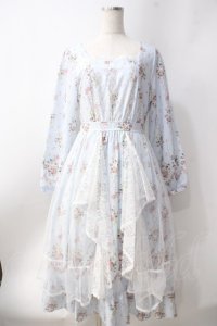 axes femme / ラッフルフリルレース花柄ワンピース  サックス Y-25-06-20-096-AX-OP-SZ-ZI