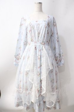 画像1: axes femme / ラッフルフリルレース花柄ワンピース  サックス Y-25-06-20-096-AX-OP-SZ-ZY