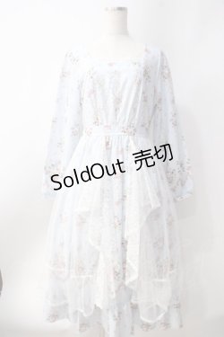 画像1: axes femme / ラッフルフリルレース花柄ワンピース  サックス Y-25-06-20-096-AX-OP-SZ-ZI