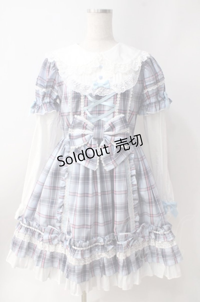画像1: Angelic Pretty / Dolly Girl付け袖ワンピース(タータン)  サックス Y-25-06-20-104-AP-OP-SZ-ZY (1)
