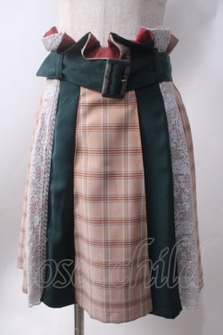 画像1: axes femme POETIQUE / チェック切り替スカート  グリーン×ベージュ Y-25-06-20-113-AX-SK-SZ-ZY