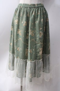 画像1: axes femme / チュール配色ブーケスカート  グリーン Y-25-06-20-128-AX-SK-SZ-ZY