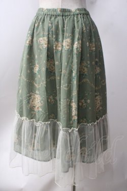 画像2: axes femme / チュール配色ブーケスカート  グリーン Y-25-06-20-128-AX-SK-SZ-ZY