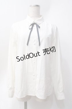 画像1: F i.n.t / リボンタイ付きスモールカラーシャツ F オフホワイト×ネイビー Y-25-06-20-013-CA-BL-SZ-ZY