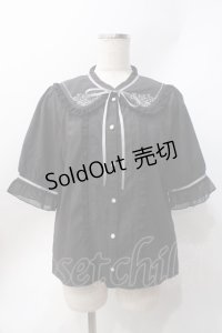 axes femme / モチーフ刺繍ブラウス  黒 Y-25-06-20-022-AX-BL-SZ-ZY