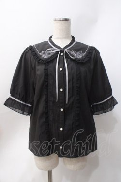 画像1: axes femme / モチーフ刺繍ブラウス  黒 Y-25-06-20-022-AX-BL-SZ-ZY
