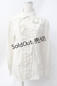 axes femme / 胸元フリルストライプブラウス  生成り Y-25-06-20-024-AX-BL-SZ-ZY