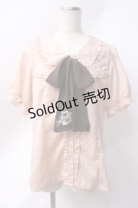 axes femme / シャドーストライプパフスリーブブラウス  ピンク Y-25-06-20-025-AX-BL-SZ-ZY