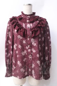 axes femme / レトロオーナメントバラ柄ブラウス  ワイン Y-25-06-20-027-AX-BL-SZ-ZY