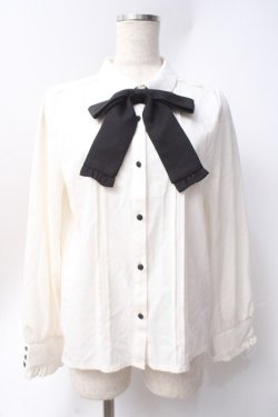 画像1: axes femme / リボンタイ付プチフリルブラウス  白 Y-25-06-20-028-AX-BL-SZ-ZY