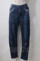 axes femme / レター刺繍デニムパギンス L インディゴ Y-25-06-24-036-AX-PA-SZ-ZT0621Y