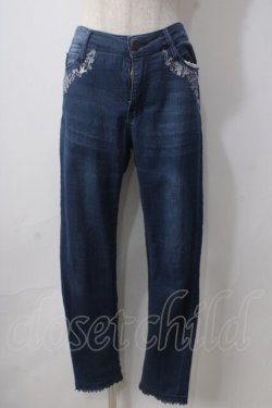 画像1: axes femme / レター刺繍デニムパギンス L インディゴ Y-25-06-24-036-AX-PA-SZ-ZT190