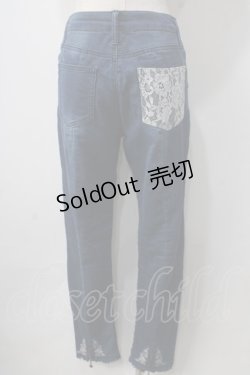 画像2: axes femme / レター刺繍デニムパギンス L インディゴ Y-25-06-24-036-AX-PA-SZ-ZT190