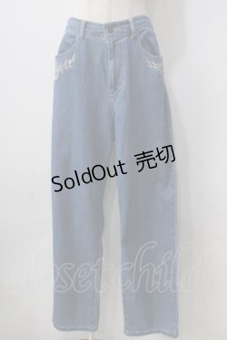 画像1: axes femme / 花×小鳥刺繍ストレートデニム L ウォッシュ Y-25-06-24-037-AX-PA-SZ-ZT332