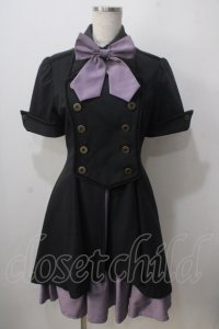 ATELIER BOZ / メイファススカート付ジャケットワンピース  ブラック×ラベンダー Y-25-06-24-077-EL-OP-SZ-ZS