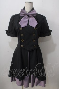 画像1: ATELIER BOZ / メイファススカート付ジャケットワンピース  ブラック×ラベンダー Y-25-06-24-077-EL-OP-SZ-ZY