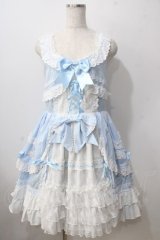 BABY,THE STARS SHINE BRIGHT / 草原のお花摘みの少女ジャンパースカート  サックス×白 Y-25-06-24-097-BA-OP-SZ-ZY