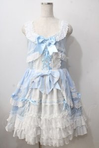 BABY,THE STARS SHINE BRIGHT / 草原のお花摘みの少女ジャンパースカート  サックス×白 Y-25-06-24-097-BA-OP-SZ-ZY