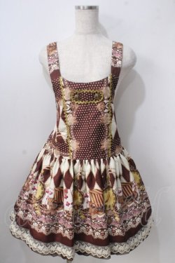 画像1: MAM MAXICIMAM / 黒猫アリスのマジカルダイヤ柄の不思議なふしぎな懐中時計サロペット  ブラウン Y-25-06-24-028-LO-OP-SZ-ZY