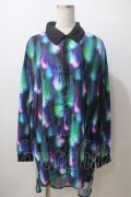 Drug Honey / 幻影鬼炎柄テールカットシャツ  黒 Y-25-06-26-094-PU-BL-SZ-ZY