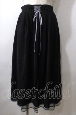 画像1: axes femme POETIQUE / リボン花柄バックフリルスカート M 黒 Y-25-06-26-106-AX-SK-SZ-ZY