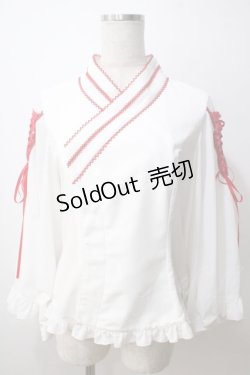 画像1: metamorphose / 着物合わせ風ブラウス  白×赤 Y-25-06-26-014-ME-BL-SZ-ZY