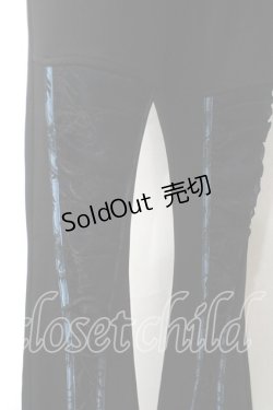 画像3: Qutie Frash / 編み上げ裾和柄ブーツカットパンツ  黒×青 Y-25-06-26-162-QU-PA-SZ-ZY