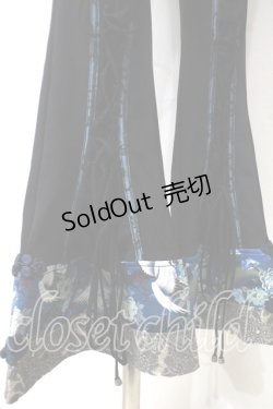 画像4: Qutie Frash / 編み上げ裾和柄ブーツカットパンツ  黒×青 Y-25-06-26-162-QU-PA-SZ-ZY