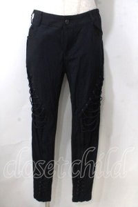 Ozz Croce / 編み上げストレッチパンツ  紺 Y-25-06-26-163-OO-PA-SZ-ZY