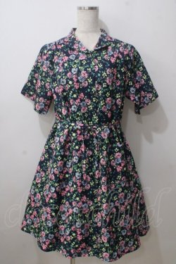 画像1: merry jenny / フラワー総柄シャツワンピース  紺 Y-25-06-26-035-LO-OP-SZ-ZY