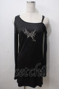 Sixh / 蝶刺繍ラメロングトップス  黒 Y-25-06-28-074-HN-TO-SZ-ZY