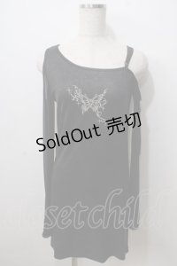 Sixh / 蝶刺繍ラメロングトップス  黒 Y-25-06-28-074-HN-TO-SZ-ZY