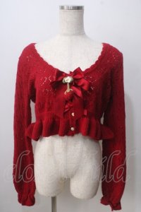 axes femme kawaii / ハート透かし編みニットボレロ M 赤 Y-25-06-28-084-AX-TO-SZ-ZY