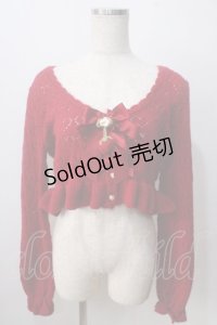 axes femme kawaii / ハート透かし編みニットボレロ M 赤 Y-25-06-28-084-AX-TO-SZ-ZI