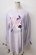 LISTEN FLAVOR / バニーガールの憂鬱シャーリングリボンカットソー  ラベンダー Y-25-06-28-091-PU-TO-SZ-ZY