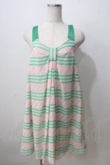 Emily Temple cute / ボーダー&ストライプノースリーブワンピース  ミント×ピンク Y-25-06-28-120-ET-OP-SZ-ZY
