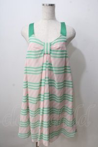 Emily Temple cute / ボーダー&ストライプノースリーブワンピース  ミント×ピンク Y-25-06-28-120-ET-OP-SZ-ZY