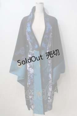 画像1: Qutie Frash / 着物ロングカーデ  黒×青 Y-25-06-28-164-QU-TO-AS-ZY